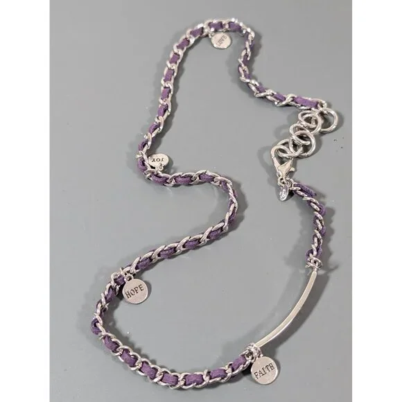 Premier Designs Wrap Bracelet Purple Woven Chain Love Hope Faith Charm22" - Picture 4 of 6